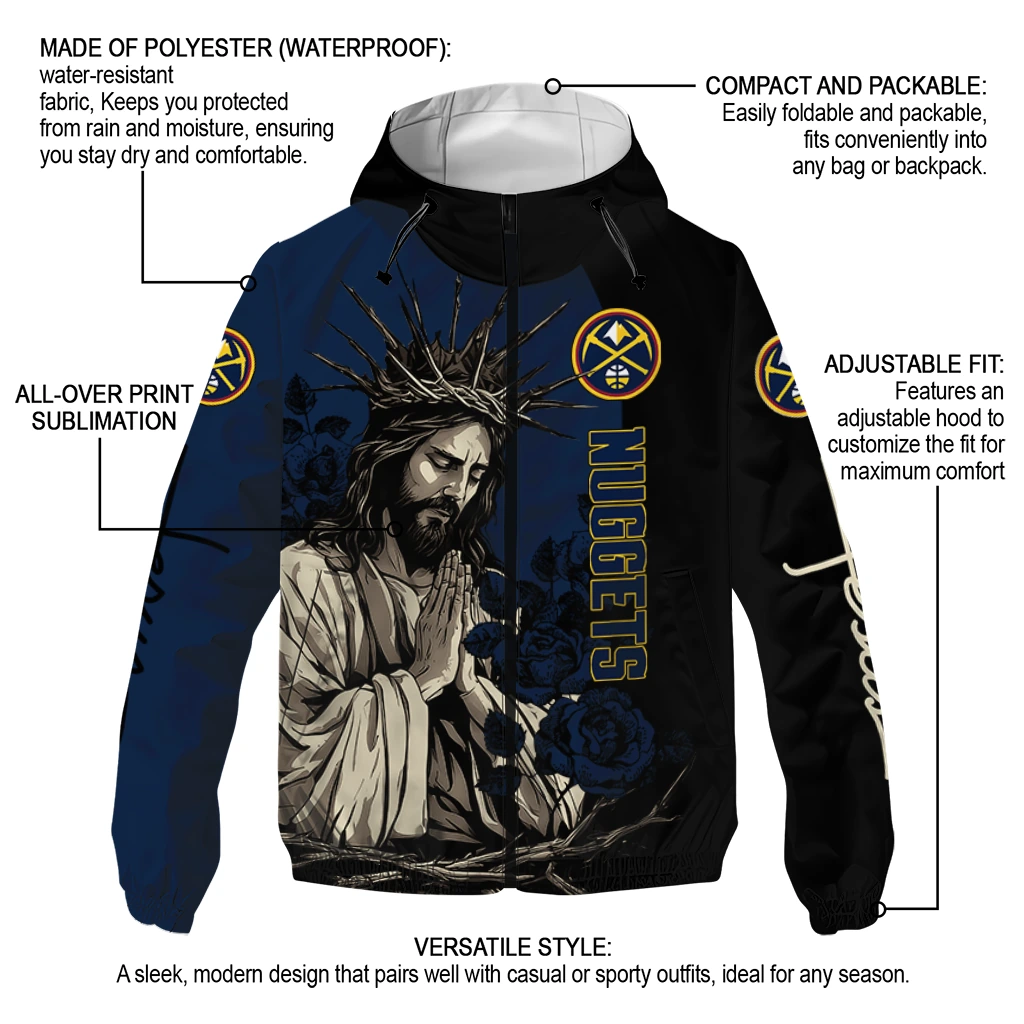 denver nuggets jesus roses blue black windbreaker jacket new arrival denver nuggets jesus roses blue black windbreaker jacket new arrival