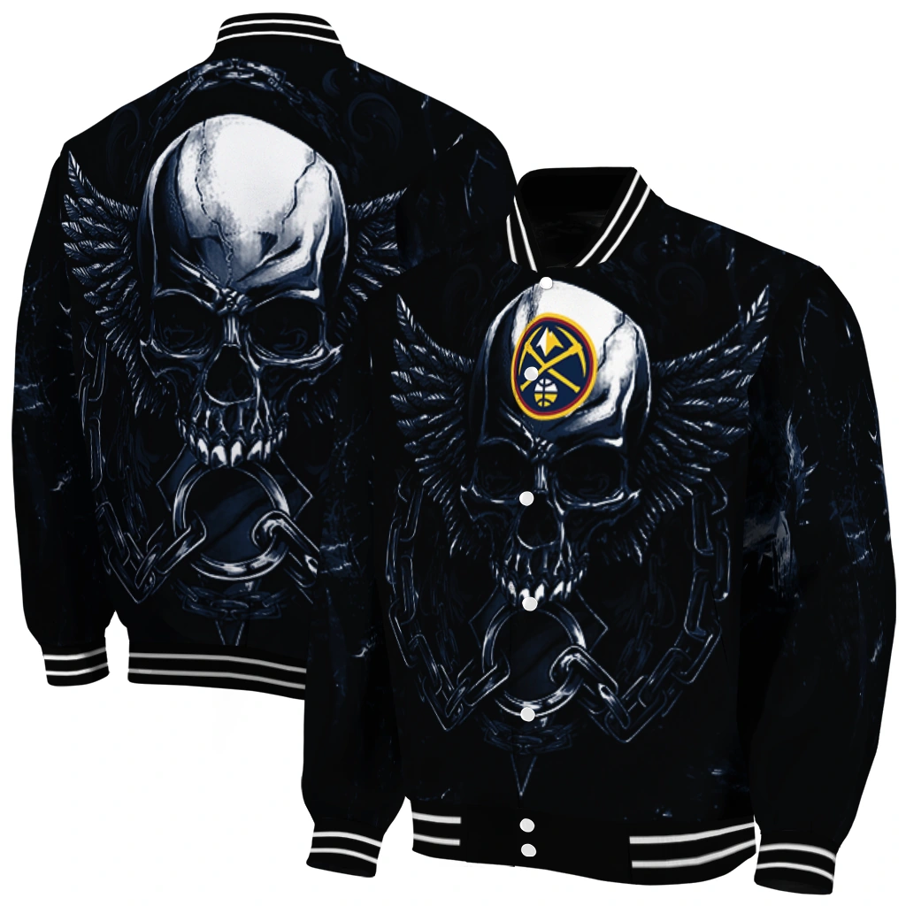 denver nuggets skull bite blue black varsity jacket fashion forward denver nuggets skull bite blue black varsity jacket fashion forward