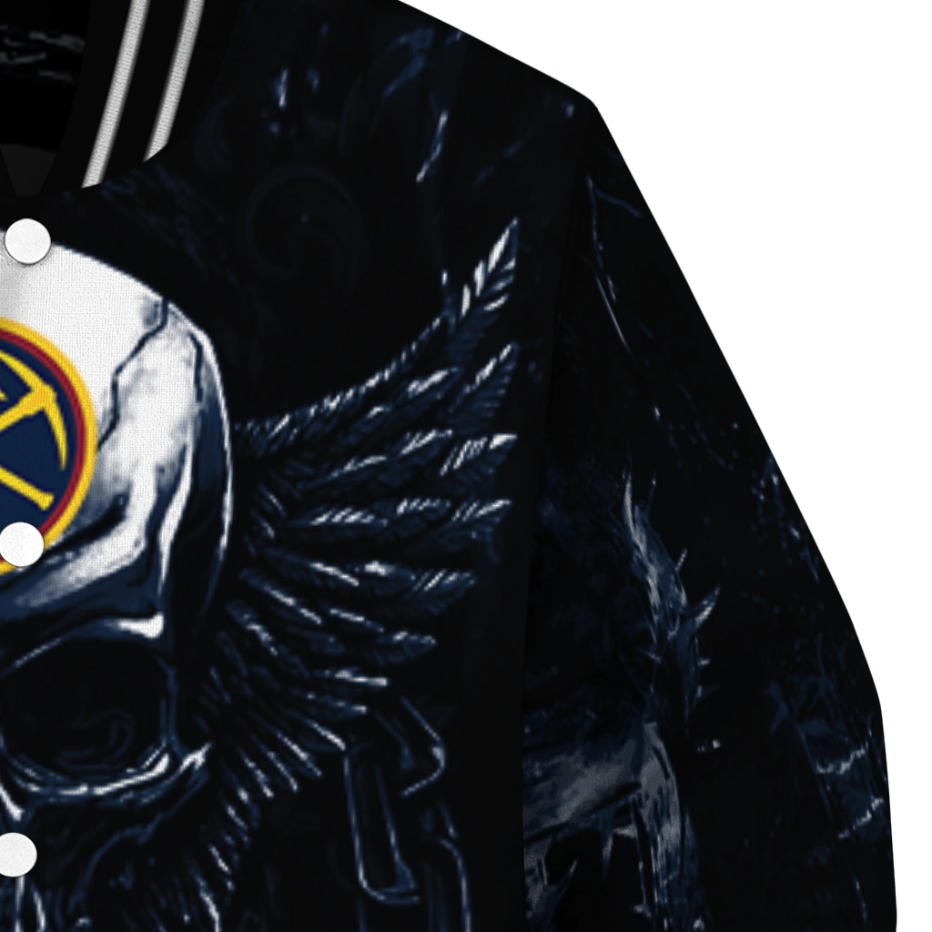 denver nuggets skull bite blue black varsity jacket premium grade denver nuggets skull bite blue black varsity jacket premium grade