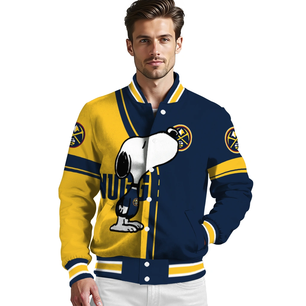 denver nuggets snoopy attitude blue varsity jacket high quality denver nuggets snoopy attitude blue varsity jacket high quality