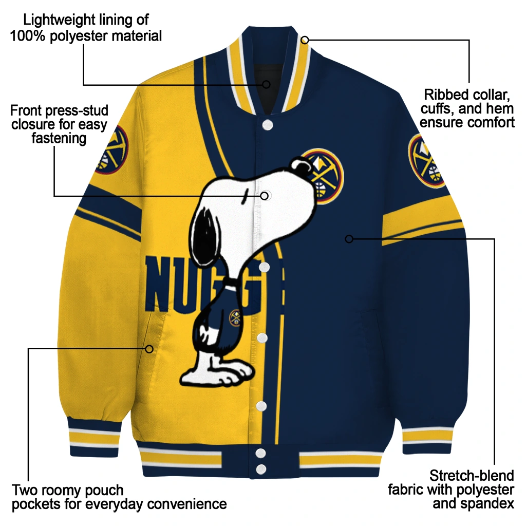 denver nuggets snoopy attitude blue varsity jacket new arrival denver nuggets snoopy attitude blue varsity jacket new arrival