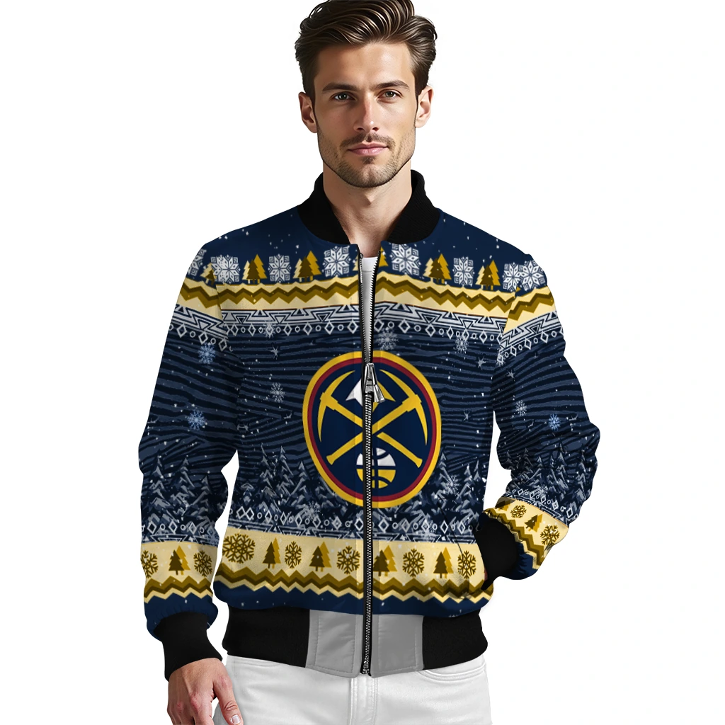 denver nuggets snowy pines blue bomber jacket high quality denver nuggets snowy pines blue bomber jacket high quality