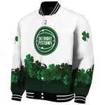 detroit pistons clover pattern print white green varsity jacket best selling