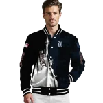 detroit tigers grunge cut design navy black varsity jacket best selling