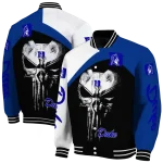 duke blue devils edgy mask blue black varsity jacket best selling