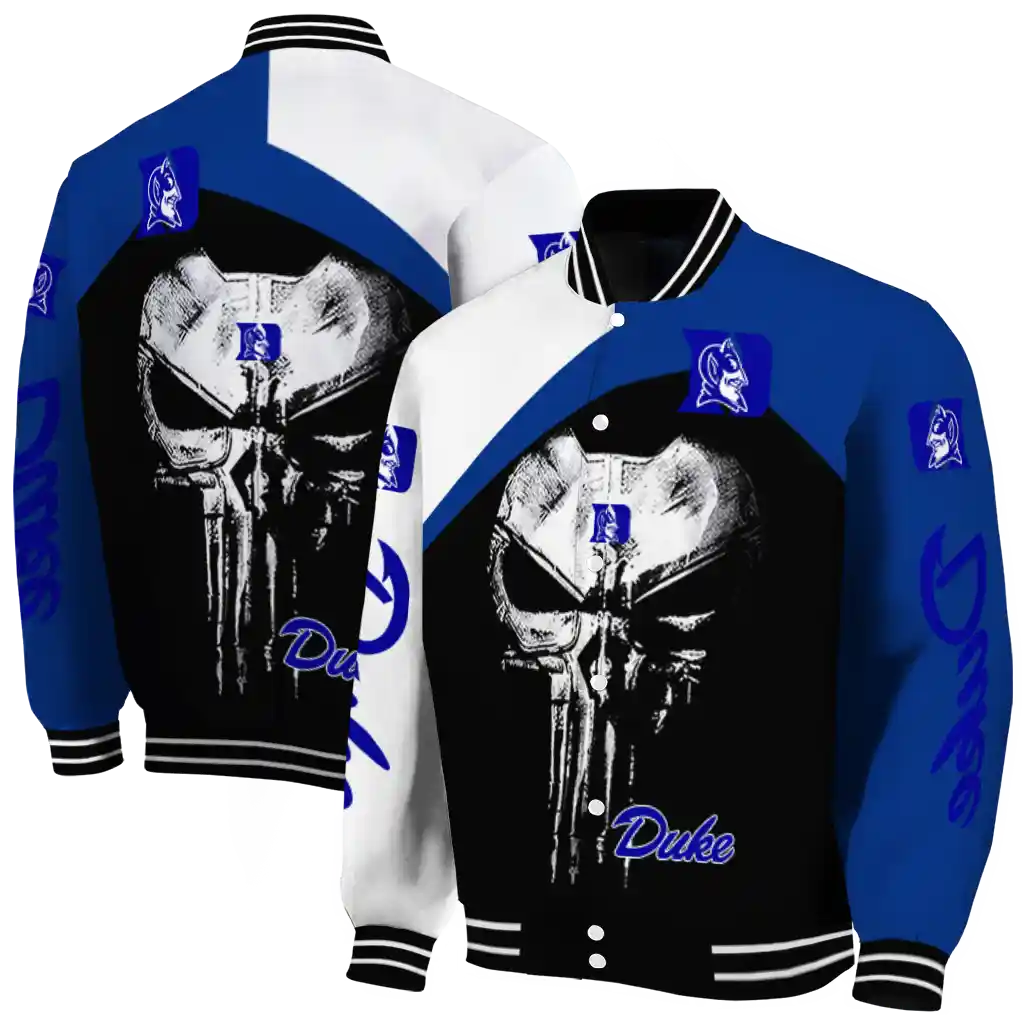 duke blue devils edgy mask blue black varsity jacket fashion forward duke blue devils edgy mask blue black varsity jacket fashion forward