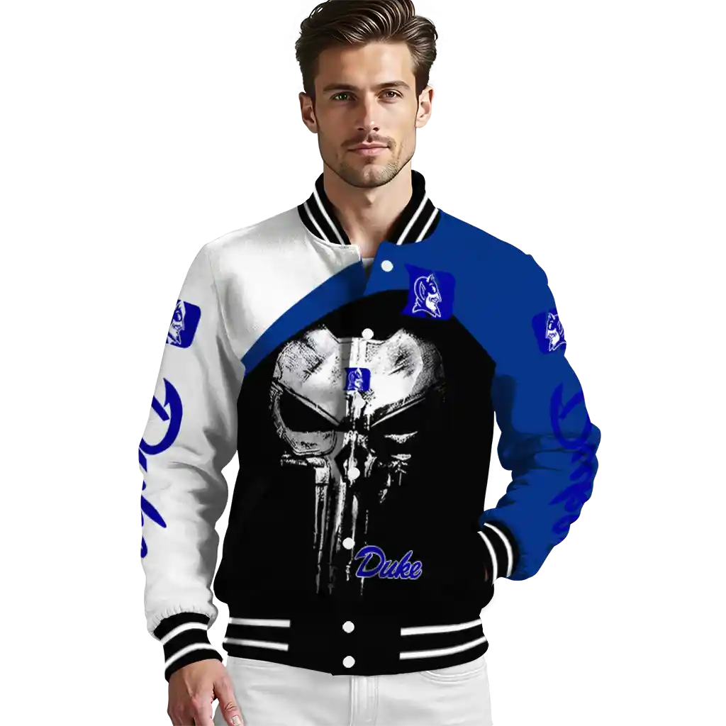 duke blue devils edgy mask blue black varsity jacket high quality duke blue devils edgy mask blue black varsity jacket high quality