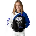 duke blue devils edgy mask blue black varsity jacket best selling