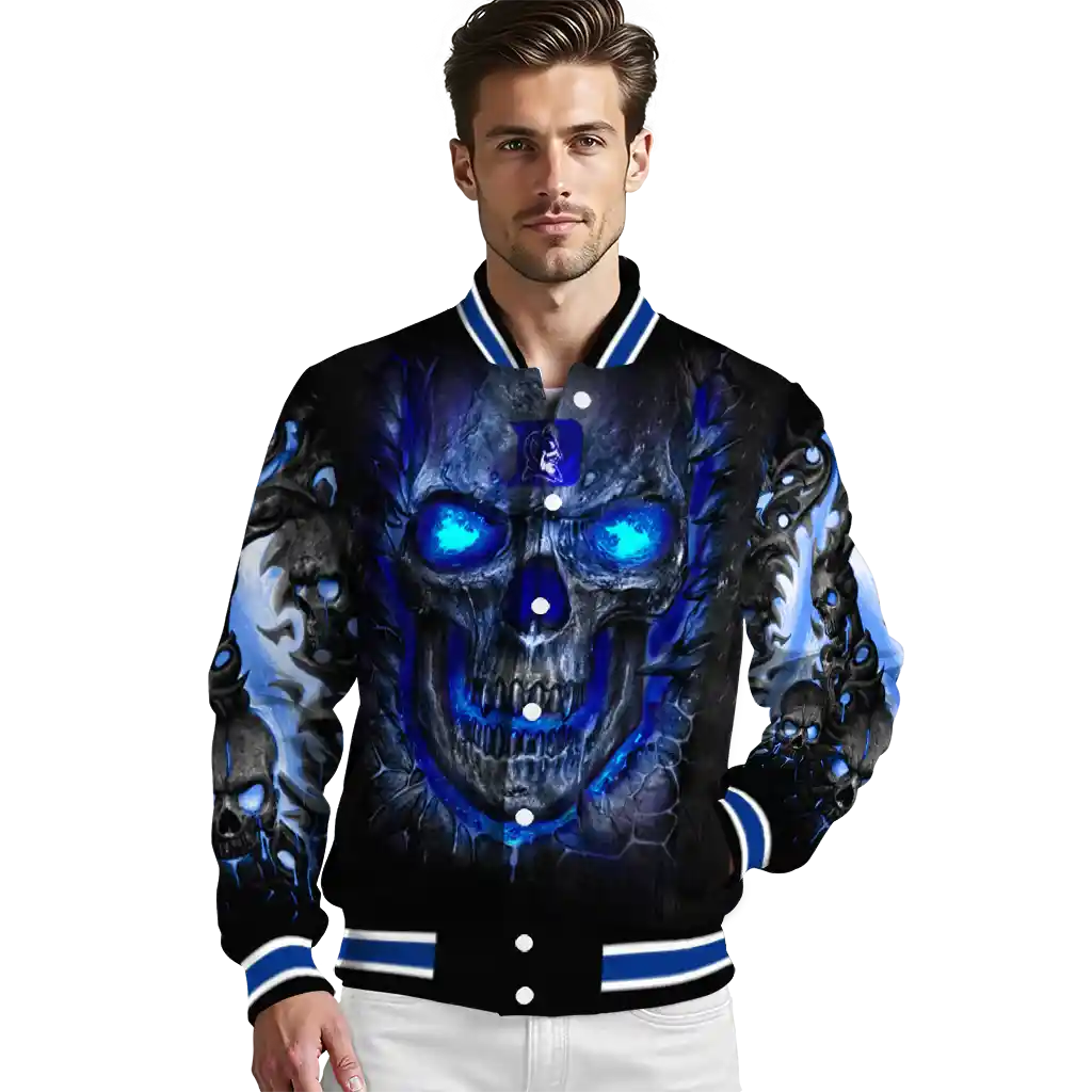 duke blue devils inferno skull blue black varsity jacket high quality duke blue devils inferno skull blue black varsity jacket high quality