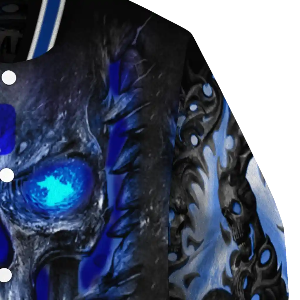 duke blue devils inferno skull blue black varsity jacket premium grade duke blue devils inferno skull blue black varsity jacket premium grade