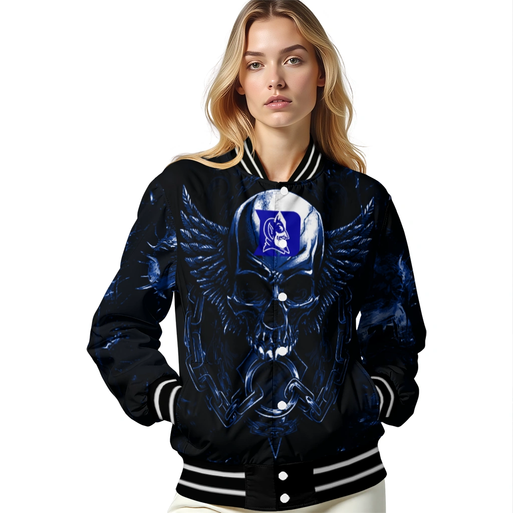 duke blue devils skull bite blue black varsity jacket latest model duke blue devils skull bite blue black varsity jacket latest model