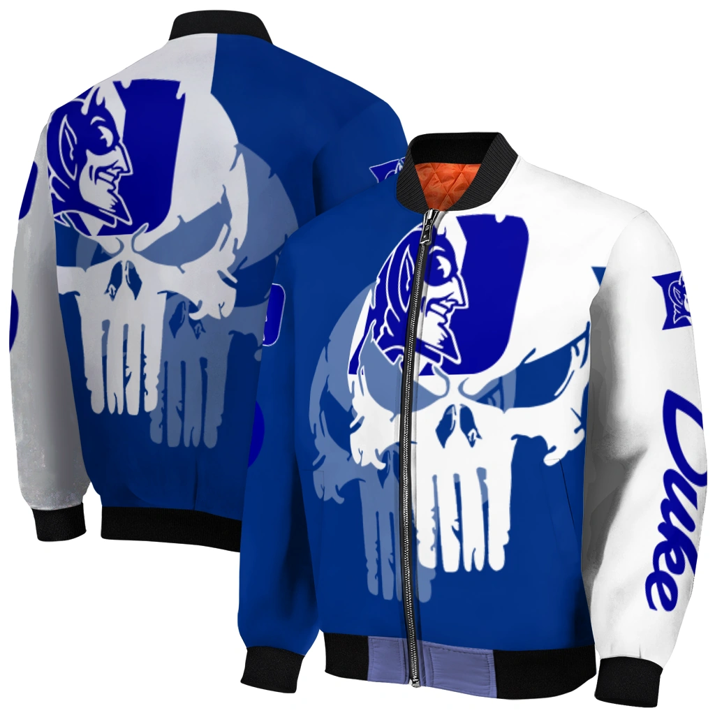 duke blue devils skull outline blue white bomber jacket best selling duke blue devils skull outline blue white bomber jacket best selling