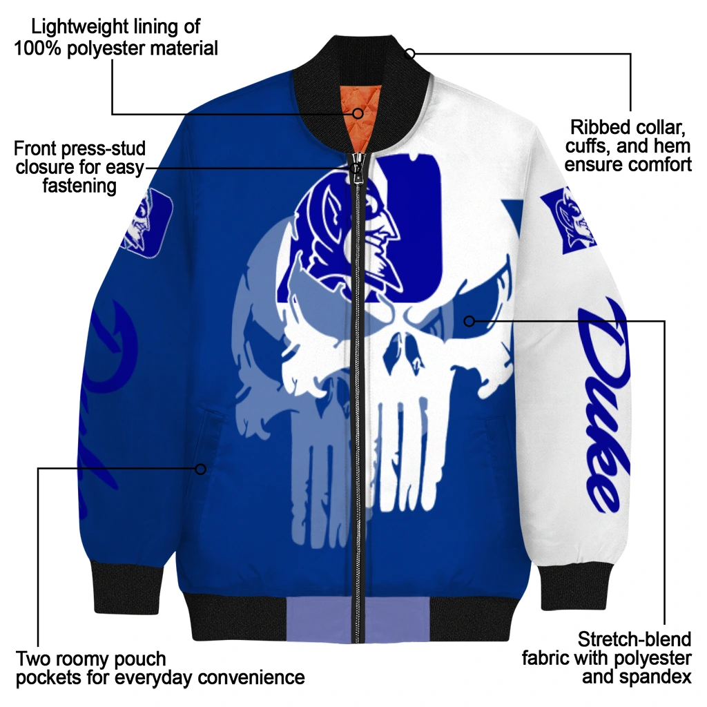 duke blue devils skull outline blue white bomber jacket new arrival duke blue devils skull outline blue white bomber jacket new arrival