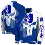 duke blue devils skull outline blue white varsity jacket best selling