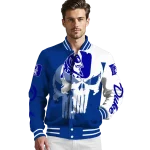 duke blue devils skull outline blue white varsity jacket best selling