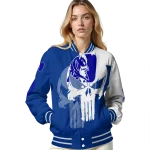 duke blue devils skull outline blue white varsity jacket best selling