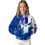 duke blue devils skull outline blue white varsity jacket best selling