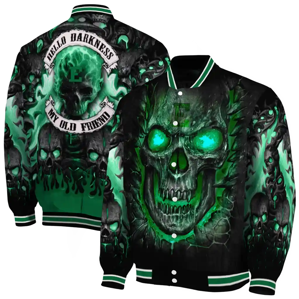 eastern michigan eagles inferno skull green black varsity jacket fashion forward eastern michigan eagles inferno skull green black varsity jacket fashion forward