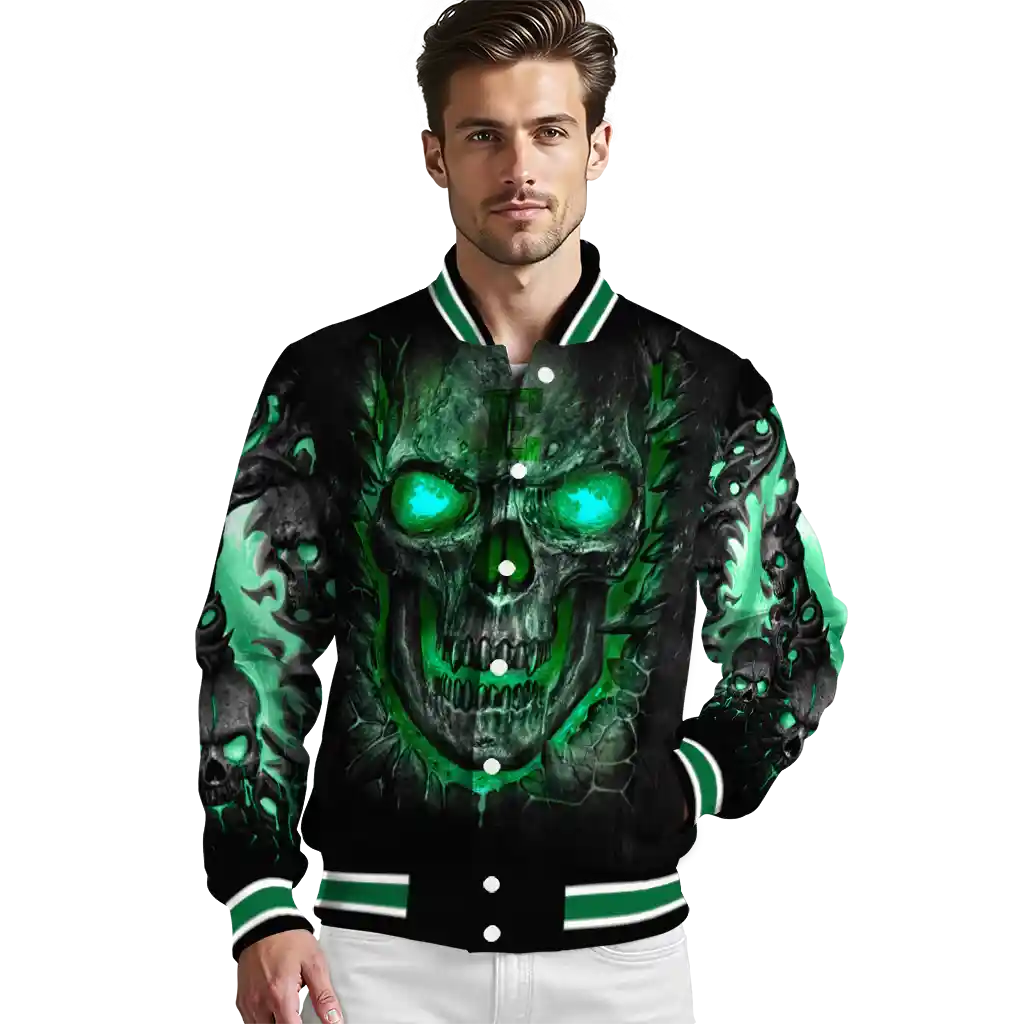 eastern michigan eagles inferno skull green black varsity jacket high quality eastern michigan eagles inferno skull green black varsity jacket high quality