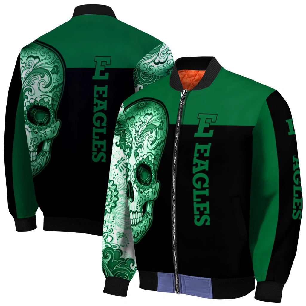 eastern michigan eagles intricate skull green black bomber jacket best selling eastern michigan eagles intricate skull green black bomber jacket best selling