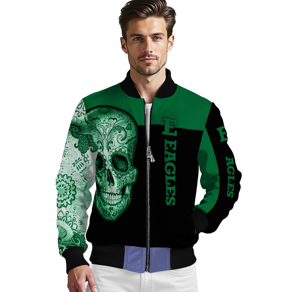 eastern michigan eagles intricate skull green black bomber jacket high quality eastern michigan eagles intricate skull green black bomber jacket high quality