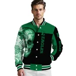 eastern michigan eagles intricate skull green black varsity jacket best selling
