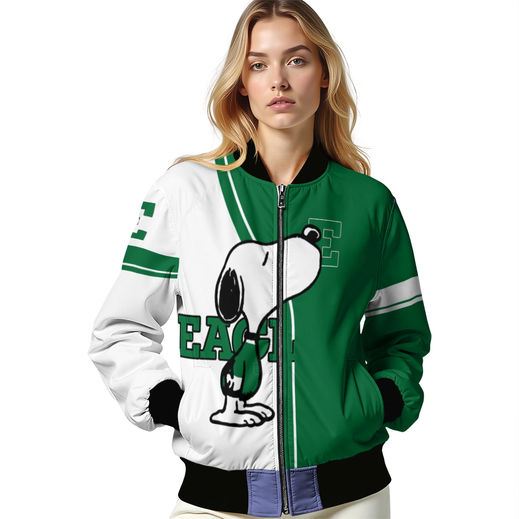 eastern michigan eagles snoopy attitude green bomber jacket latest model eastern michigan eagles snoopy attitude green bomber jacket latest model