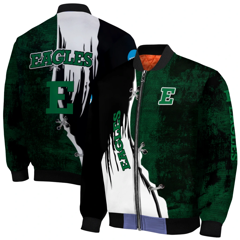eastern michigan eagles torn texture print green black bomber jacket best selling eastern michigan eagles torn texture print green black bomber jacket best selling