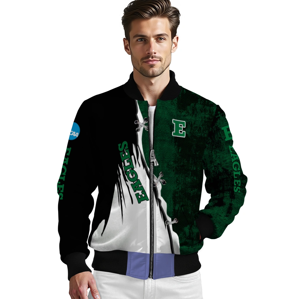 eastern michigan eagles torn texture print green black bomber jacket high quality eastern michigan eagles torn texture print green black bomber jacket high quality