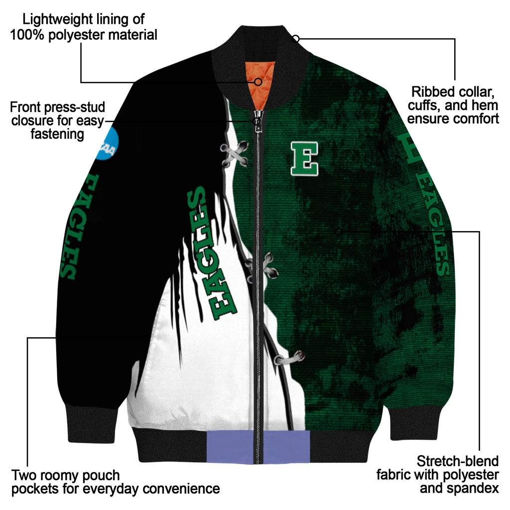 eastern michigan eagles torn texture print green black bomber jacket new arrival eastern michigan eagles torn texture print green black bomber jacket new arrival