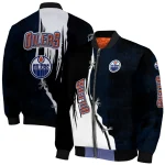edmonton oilers distressed slash blue black bomber jacket best selling