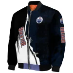 edmonton oilers distressed slash blue black bomber jacket best selling