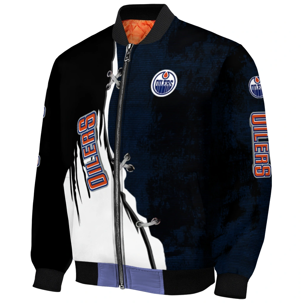 edmonton oilers distressed slash blue black bomber jacket fashion forward edmonton oilers distressed slash blue black bomber jacket fashion forward