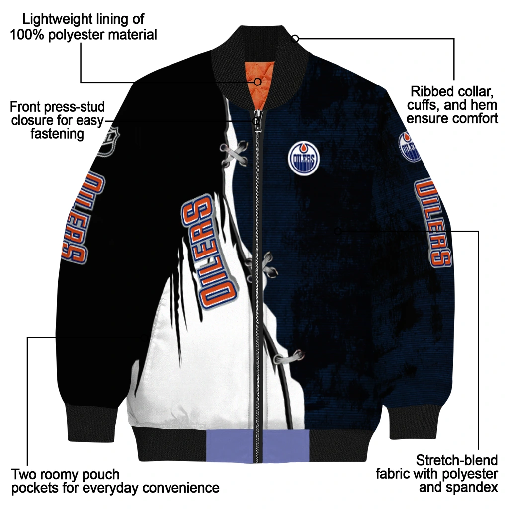edmonton oilers distressed slash blue black bomber jacket new arrival edmonton oilers distressed slash blue black bomber jacket new arrival