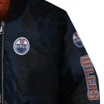 edmonton oilers distressed slash blue black bomber jacket best selling