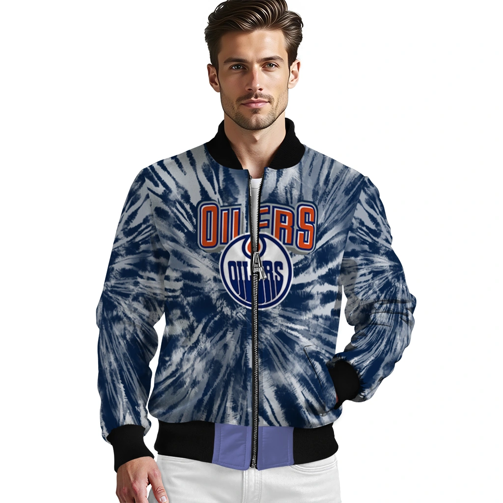edmonton oilers dynamic rings blue bomber jacket high quality edmonton oilers dynamic rings blue bomber jacket high quality