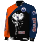 edmonton oilers edgy mask blue black varsity jacket best selling