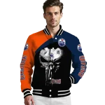 edmonton oilers edgy mask blue black varsity jacket best selling