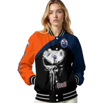 edmonton oilers edgy mask blue black varsity jacket best selling