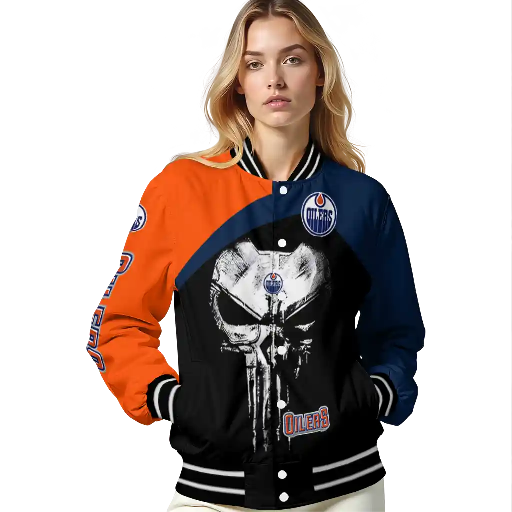 edmonton oilers edgy mask blue black varsity jacket latest model edmonton oilers edgy mask blue black varsity jacket latest model