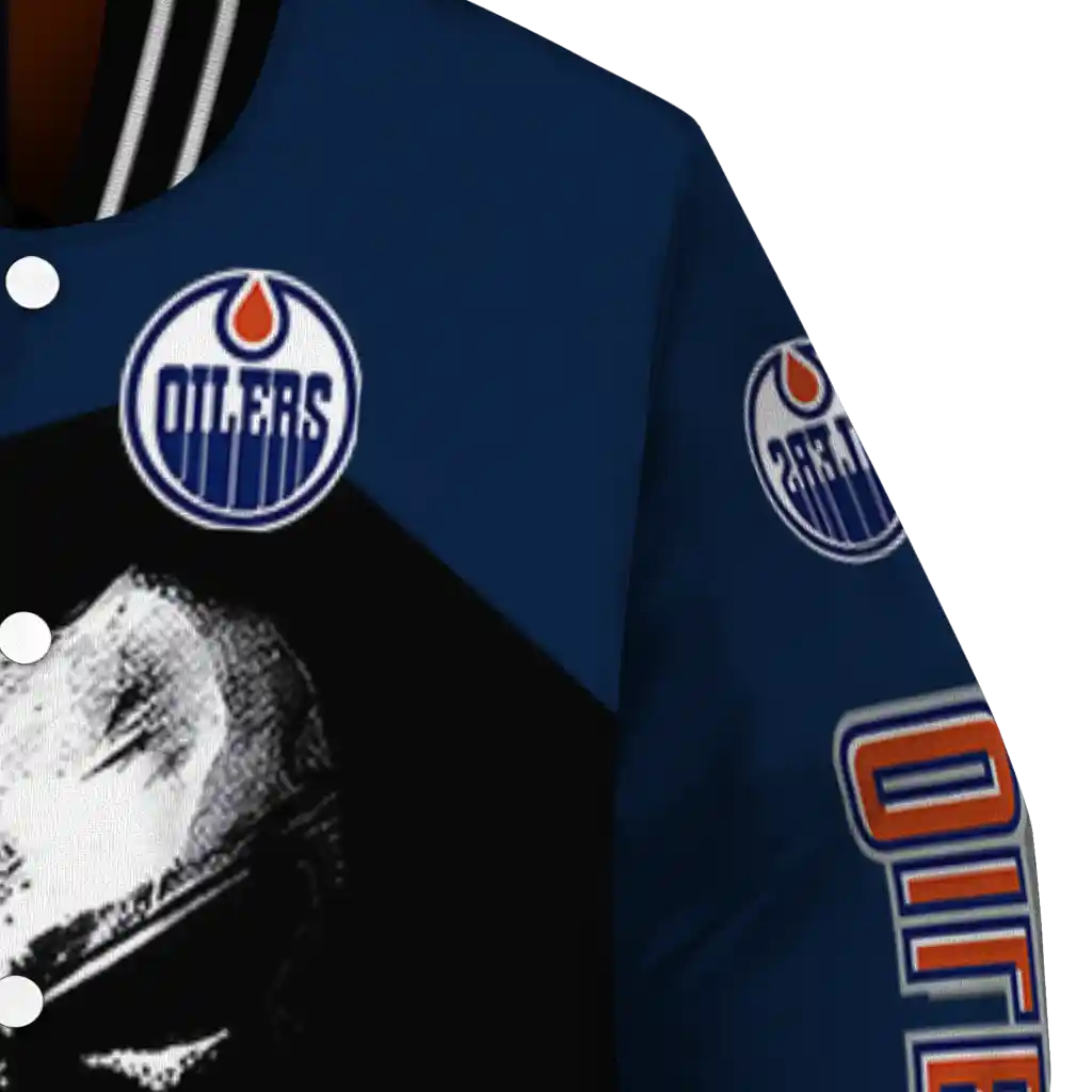 edmonton oilers edgy mask blue black varsity jacket premium grade edmonton oilers edgy mask blue black varsity jacket premium grade