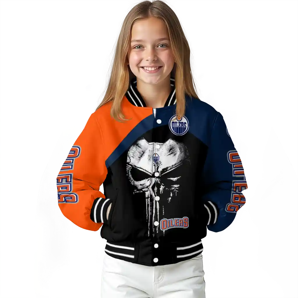 edmonton oilers edgy mask blue black varsity jacket top rated edmonton oilers edgy mask blue black varsity jacket top rated