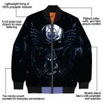 edmonton oilers skull bite blue black bomber jacket best selling