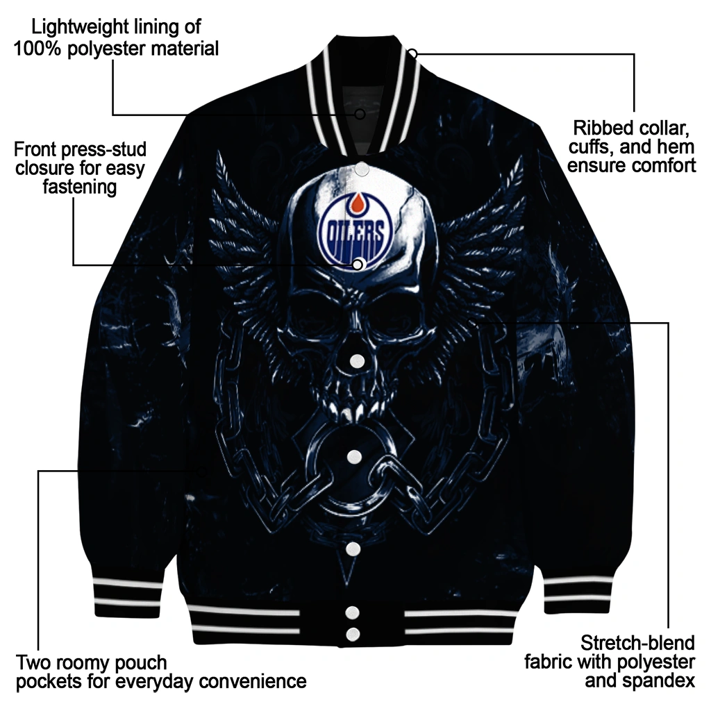 edmonton oilers skull bite blue black varsity jacket new arrival edmonton oilers skull bite blue black varsity jacket new arrival
