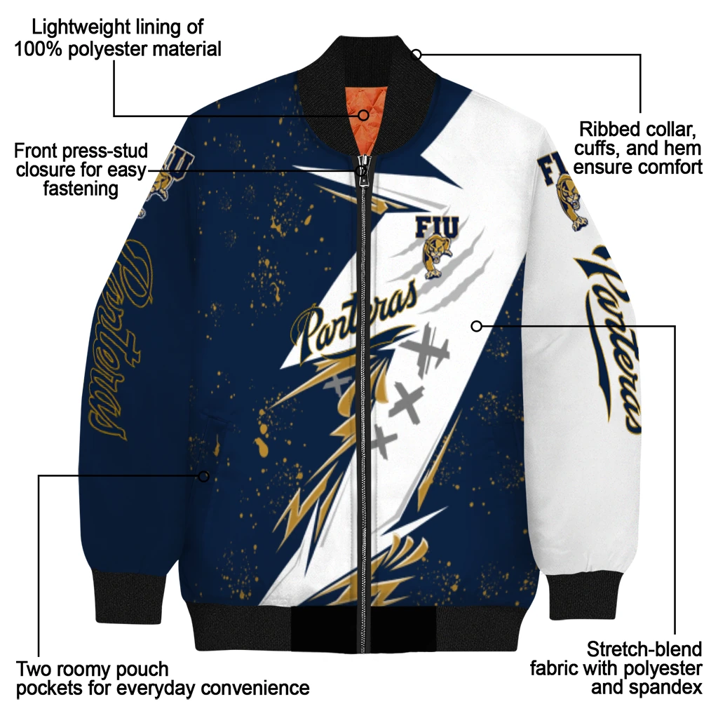 fiu panthers ripped bolt blue white bomber jacket new arrival fiu panthers ripped bolt blue white bomber jacket new arrival