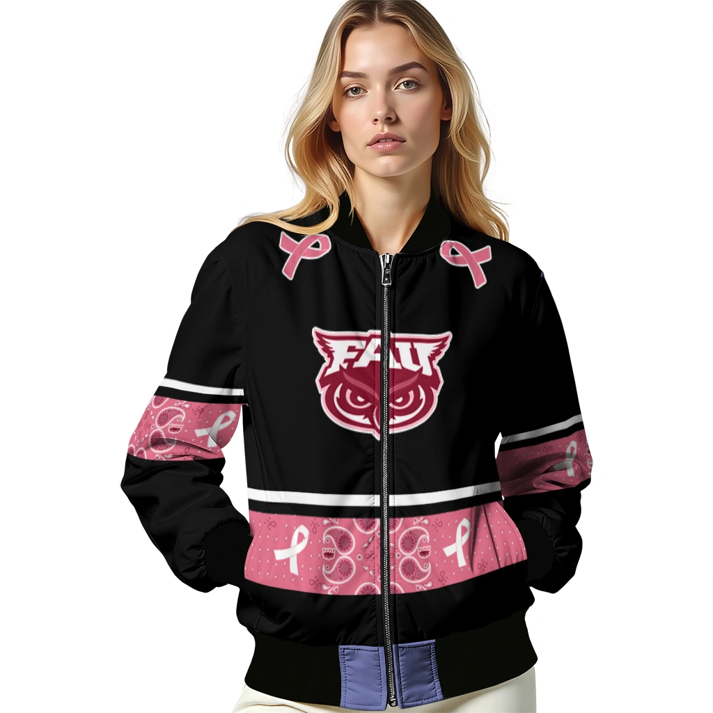 florida atlantic owls pink ribbon black pink bomber jacket latest model florida atlantic owls pink ribbon black pink bomber jacket latest model