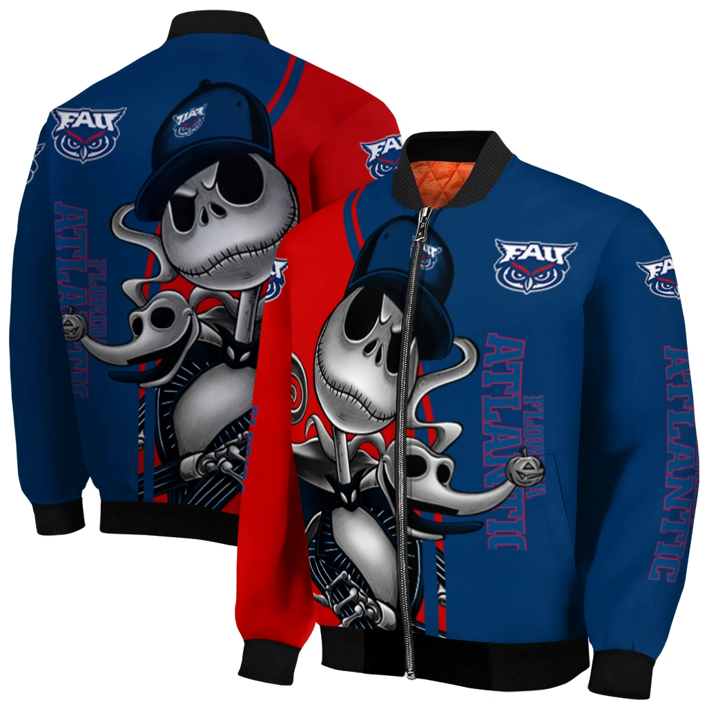 florida atlantic owls spooky grin blue bomber jacket best selling florida atlantic owls spooky grin blue bomber jacket best selling