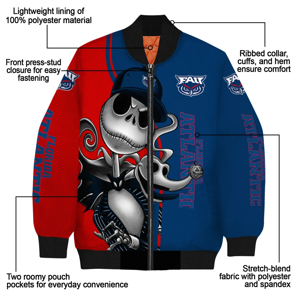 florida atlantic owls spooky grin blue bomber jacket new arrival florida atlantic owls spooky grin blue bomber jacket new arrival
