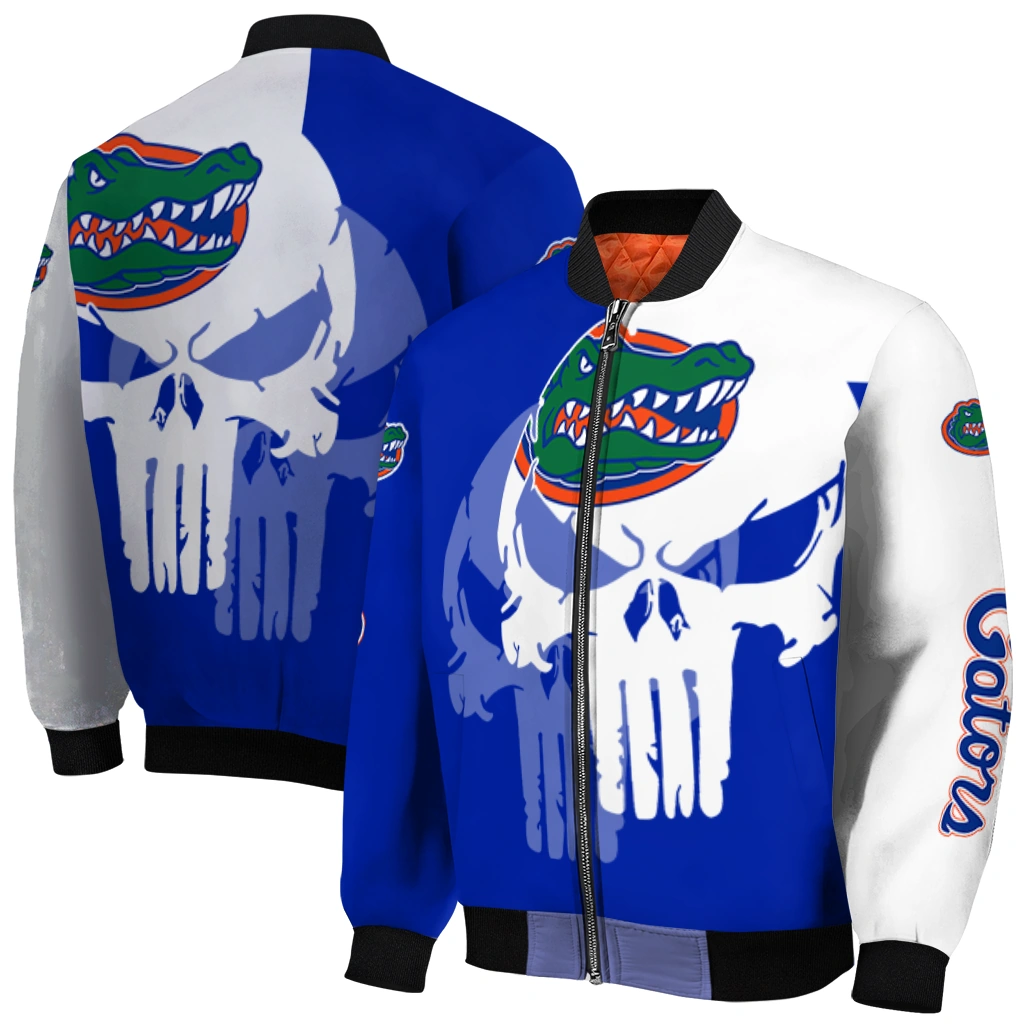 florida gators skull outline blue white bomber jacket best selling florida gators skull outline blue white bomber jacket best selling