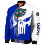 florida gators skull outline blue white bomber jacket best selling